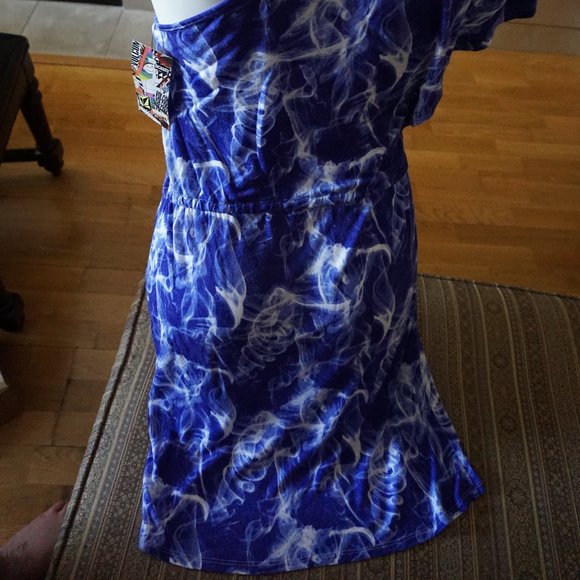 Volcom Smoke Screens One Shoulder Blue and White Dress size M NWT - Picture 6 of 7
